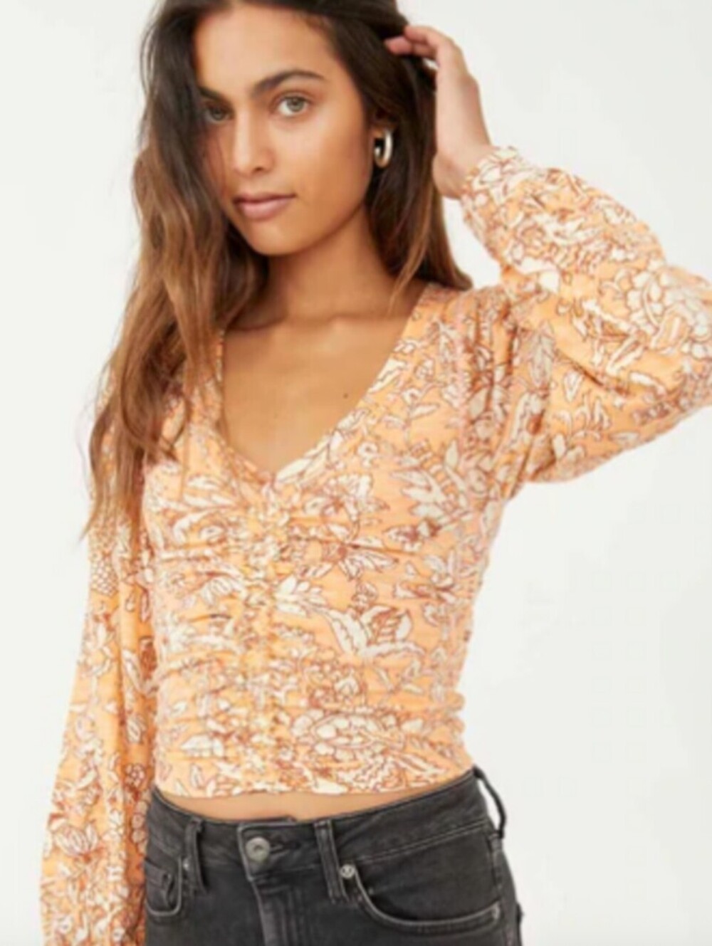 Free People Say The Word Blood Orange Deep V-Neck Crop Top - Size - Small